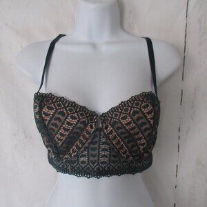 New Adore Me Bra 32DD Green Heart Embroidered Lace Balconette Longline